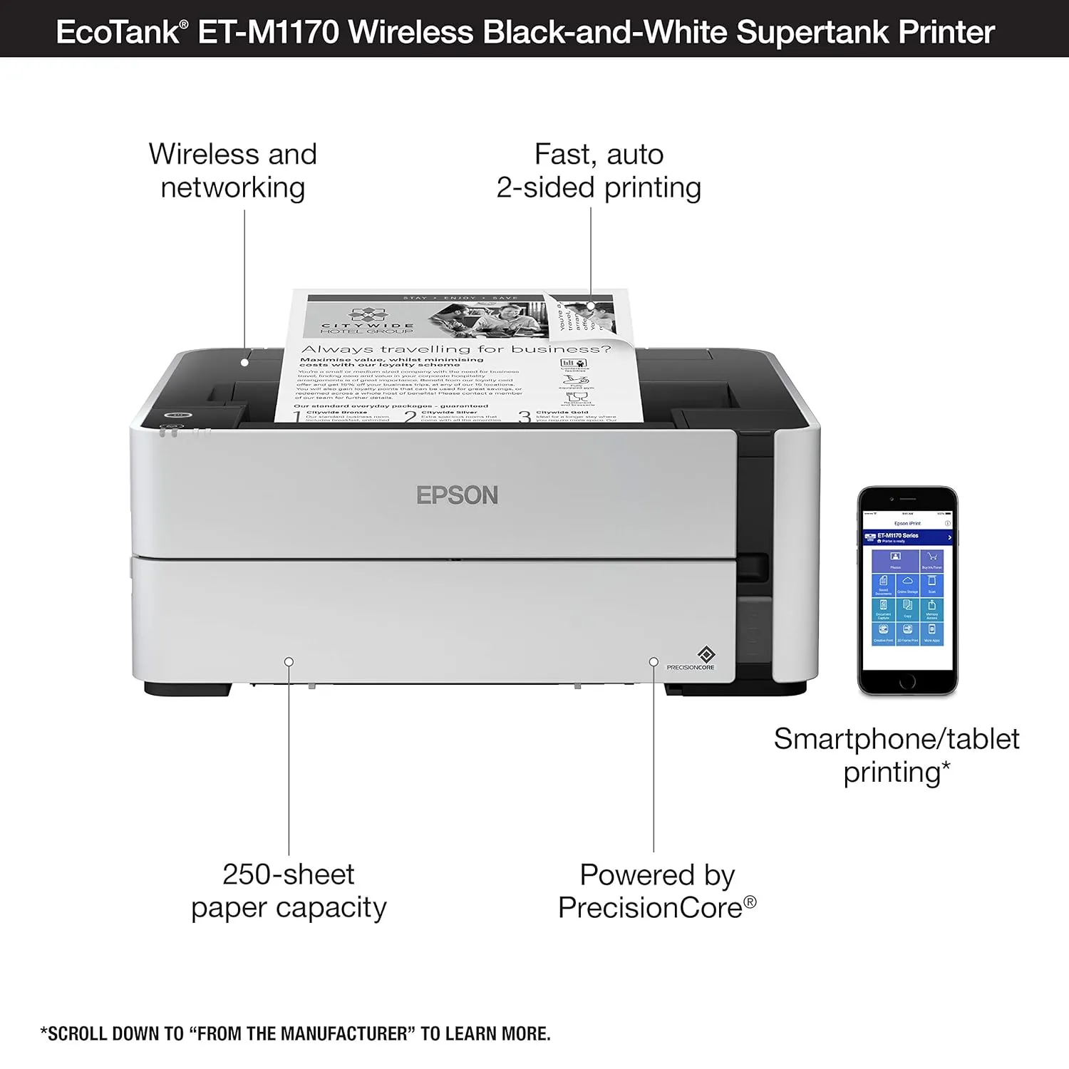 Epson Ink Tank Printer Mono M1170 A4 Single Function with Duplex | Lan | WiFi view 4